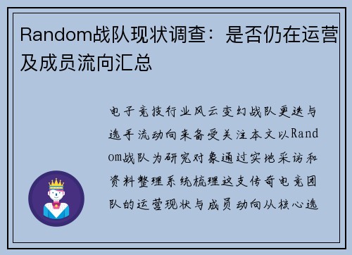 Random战队现状调查：是否仍在运营及成员流向汇总